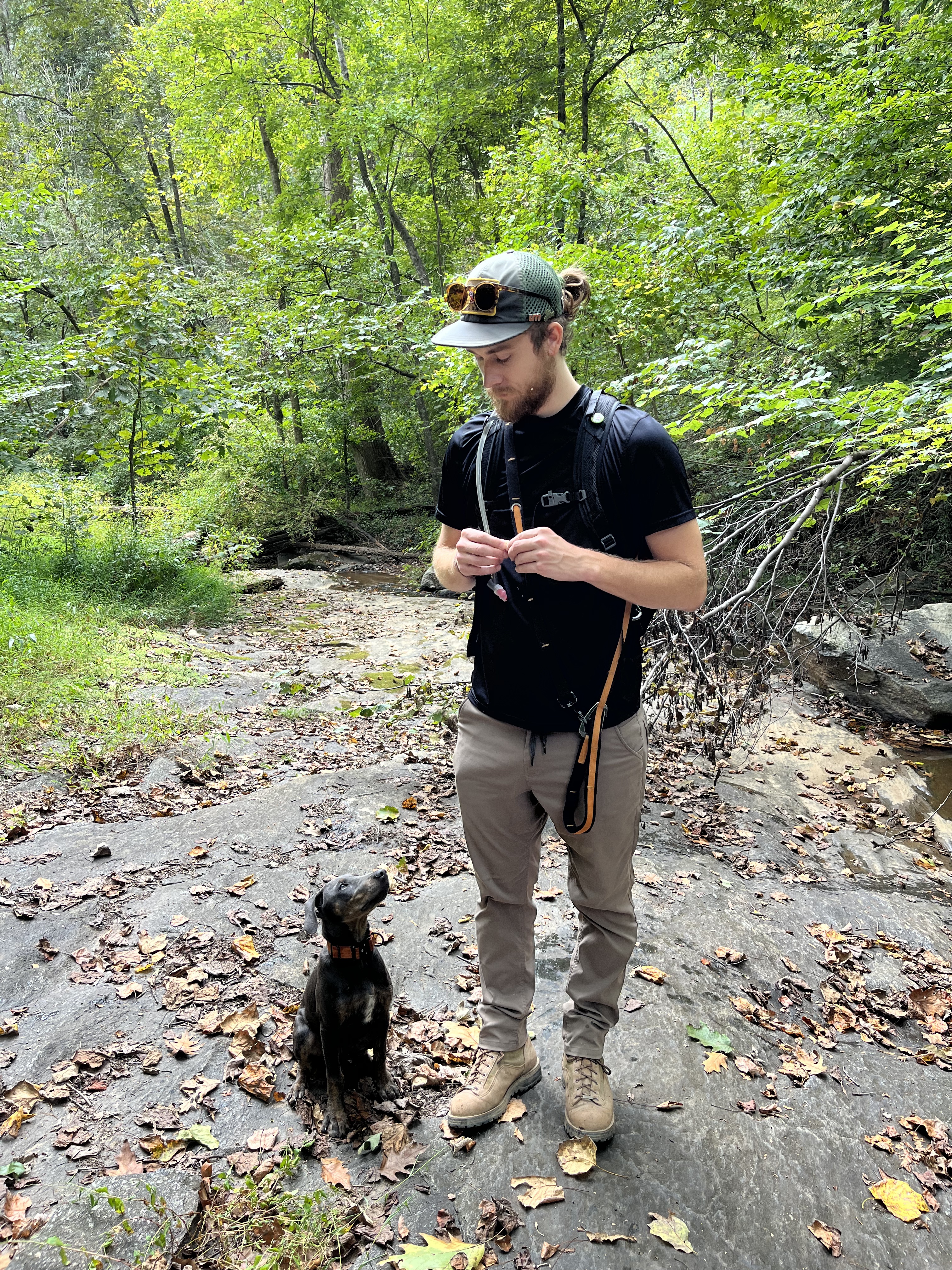 Sean Donovan working outdoors with a dog
